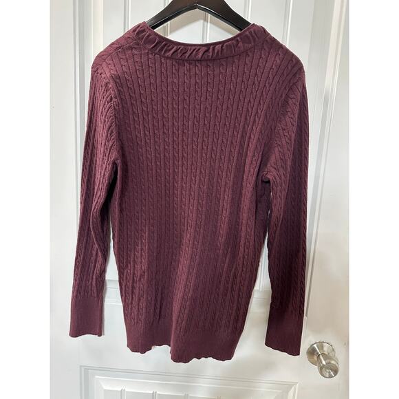 Eddie Bauer Cable Knit V Neck Sweater Women XXL Travel Winter Warm Twee Granola - Picture 3 of 8